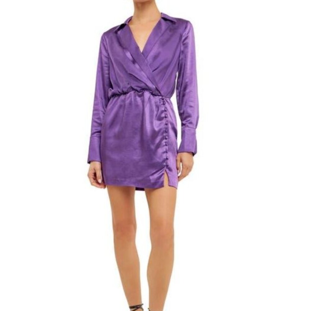 Endless Rose Women's Purple Long Sleeve Satin Minidress Contemporary Chic S